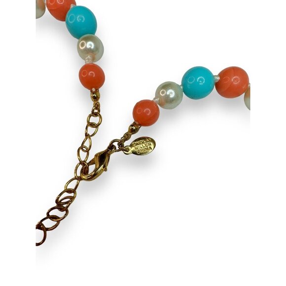 Nolan Miller Glass Teal Lucite Peach Faux Pearl Necklace 18”-20” - Picture 5 of 6